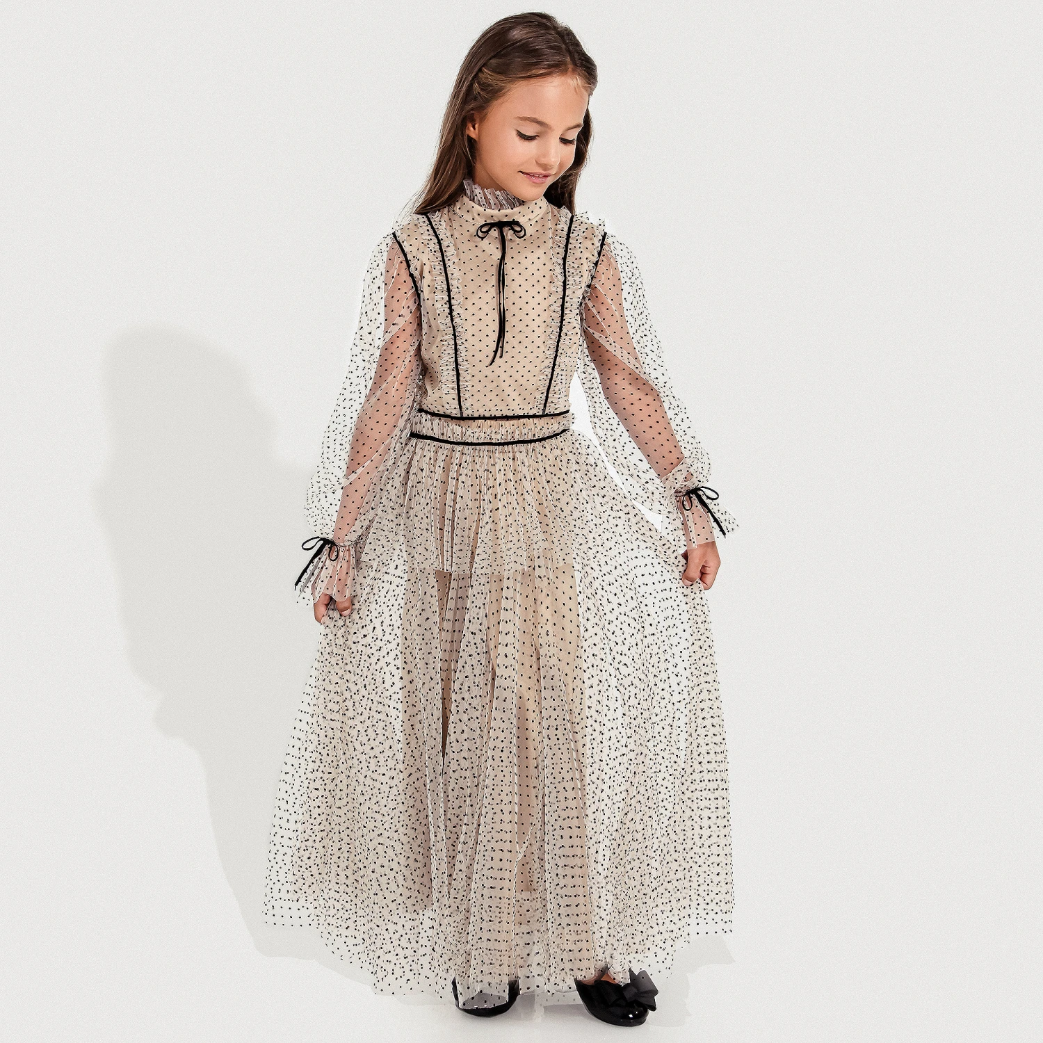 Junona Beige Tulle Polka Dot Blouse 2 Junona Beige Tulle Polka Dot Blouse - Image 2