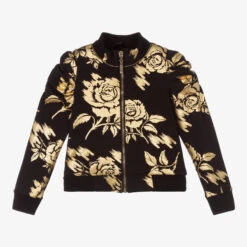 Junona Girls Black Cotton Zip-Up Top