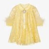 Junona Girls Embroidered Yellow Feather Dress