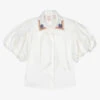 Junona Girls Ivory Bow & Puff Sleeve Blouse