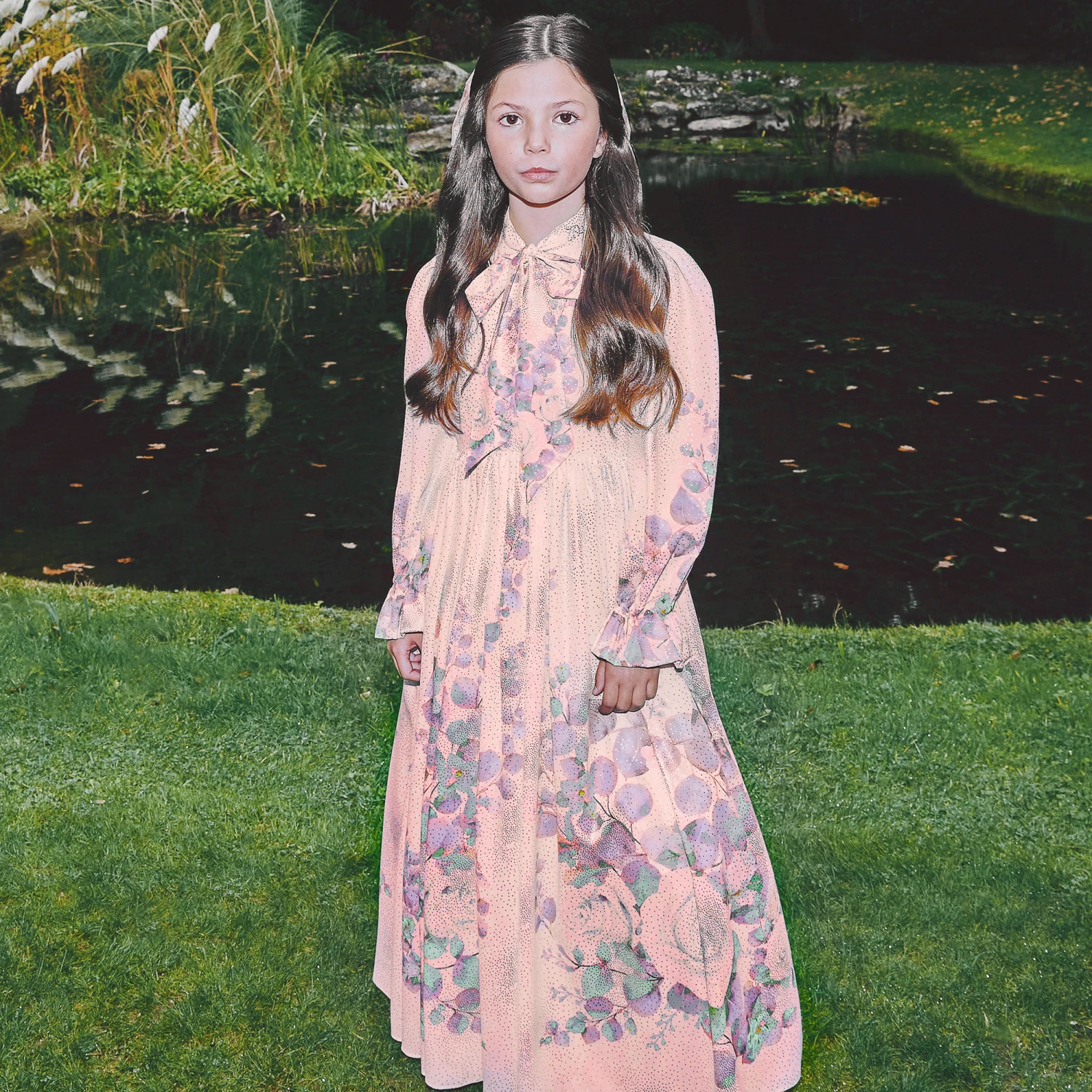 Junona Girls Pink & Gold Satin Floral Dress 2 Junona Girls Pink & Gold Satin Floral Dress - Image 2