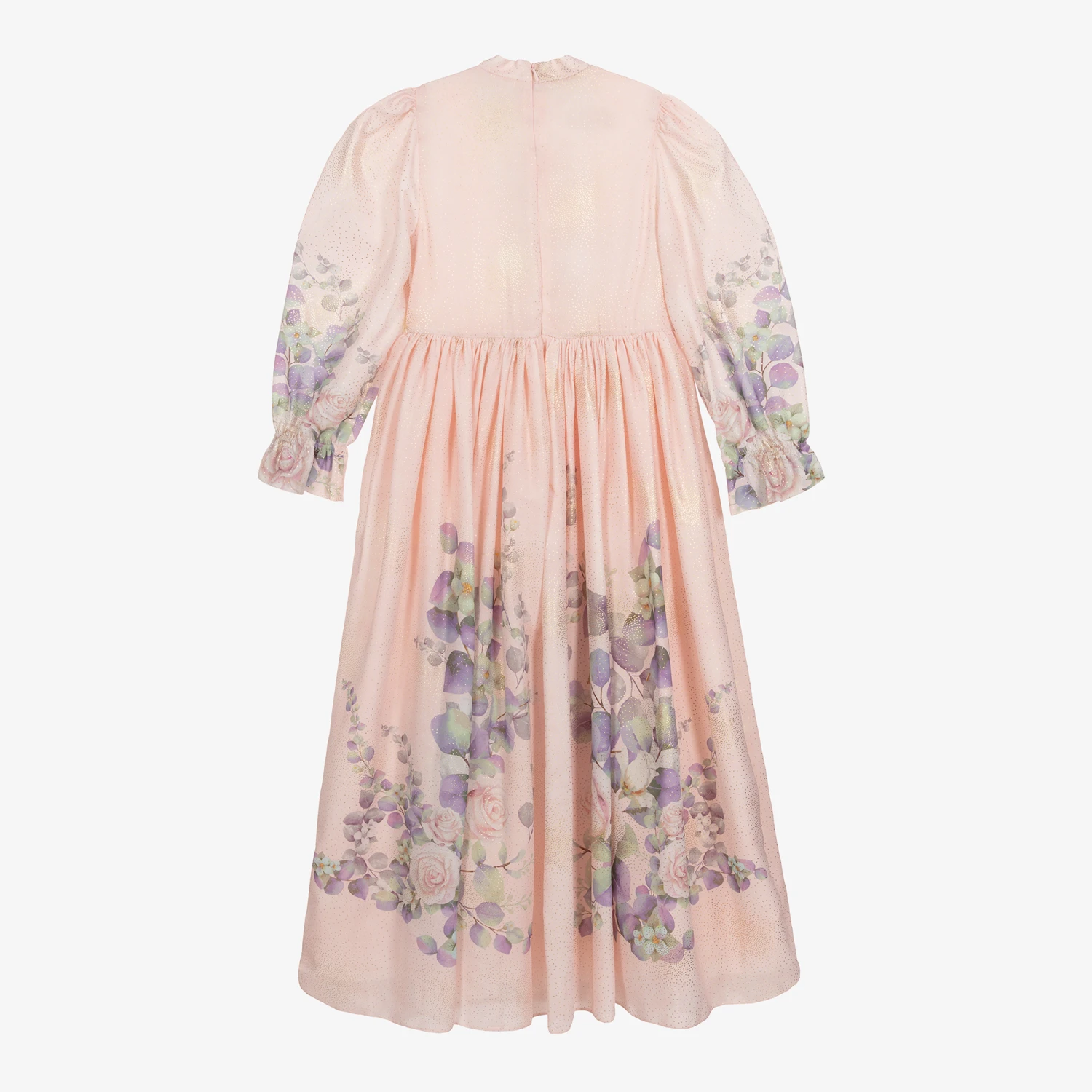 Junona Girls Pink & Gold Satin Floral Dress 3 Junona Girls Pink & Gold Satin Floral Dress - Image 3