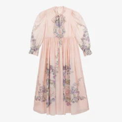 Junona Girls Pink & Gold Satin Floral Dress