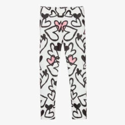 Junona White Heart Print Leggings