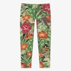 KENZO KIDS Girls Green Cotton Floral Leggings