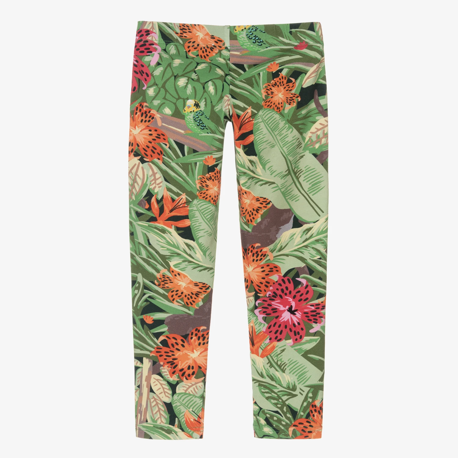 KENZO KIDS Girls Green Cotton Floral Leggings 2 KENZO KIDS Girls Green Cotton Floral Leggings - Image 2