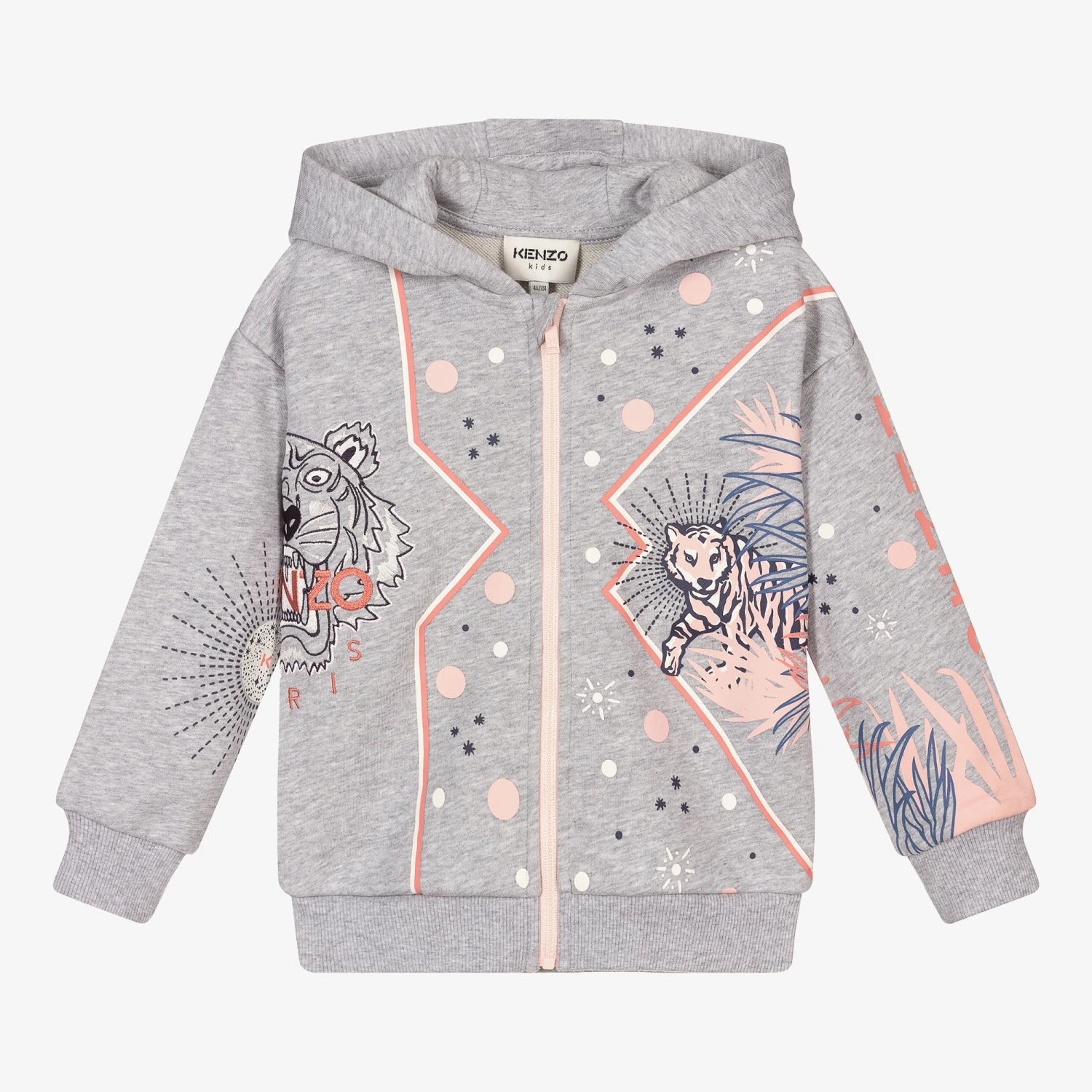 KENZO KIDS Girls Grey Cotton Zip-Up Top 1 KENZO KIDS Girls Grey Cotton Zip-Up Top