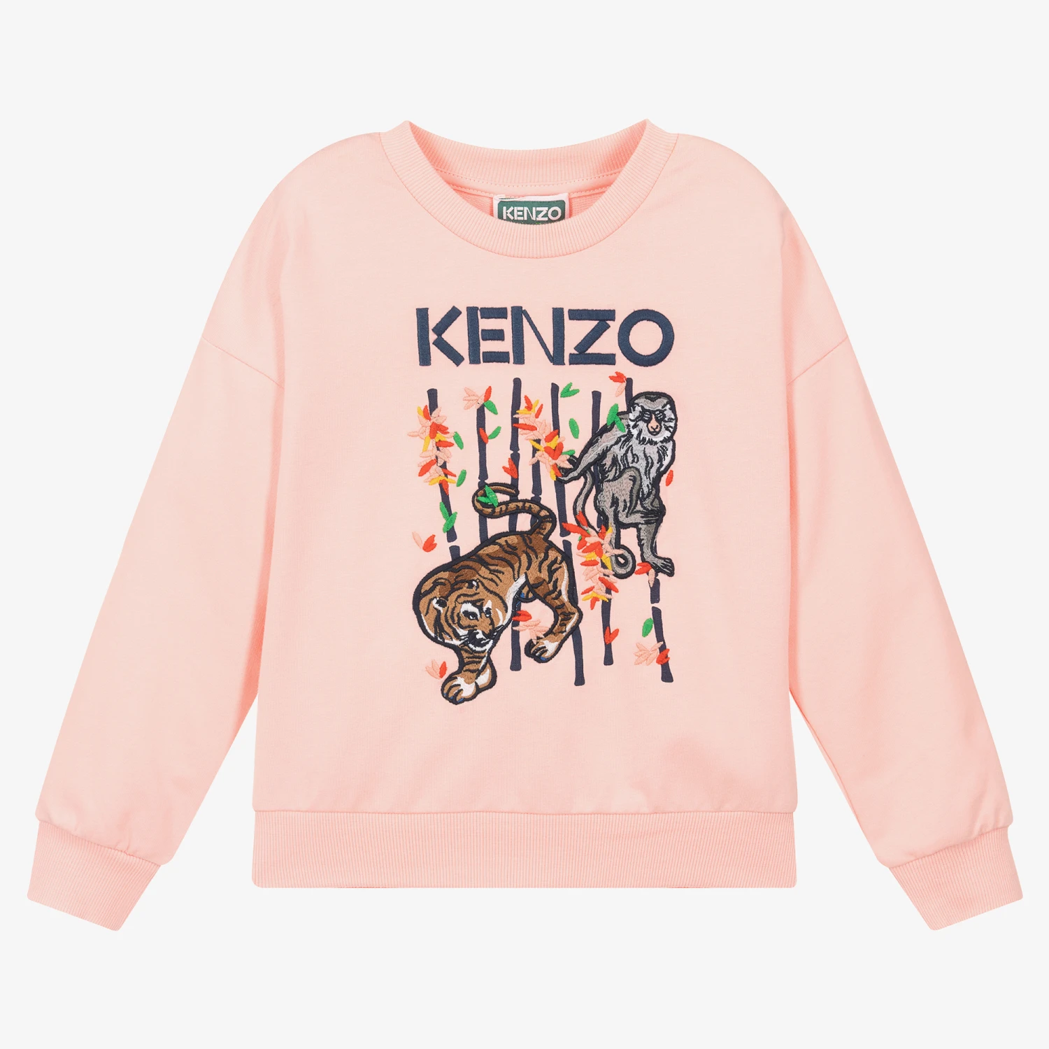 KENZO KIDS Girls Pink Embroidered Logo Sweatshirt 1 KENZO KIDS Girls Pink Embroidered Logo Sweatshirt