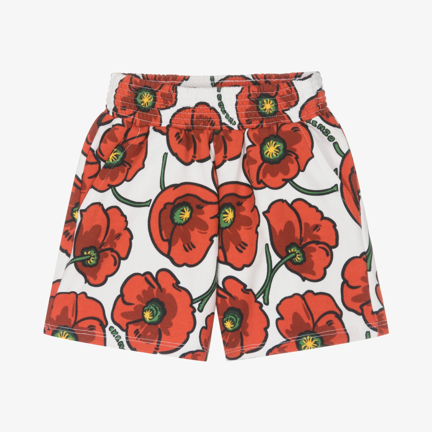 KENZO KIDS Girls Red Cotton Poppy Logo Shorts 1 KENZO KIDS Girls Red Cotton Poppy Logo Shorts