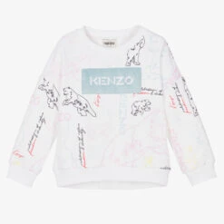 KENZO KIDS Girls White Bear Sweatshirt