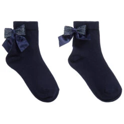 La Perla Girls Navy Blue Bow Socks