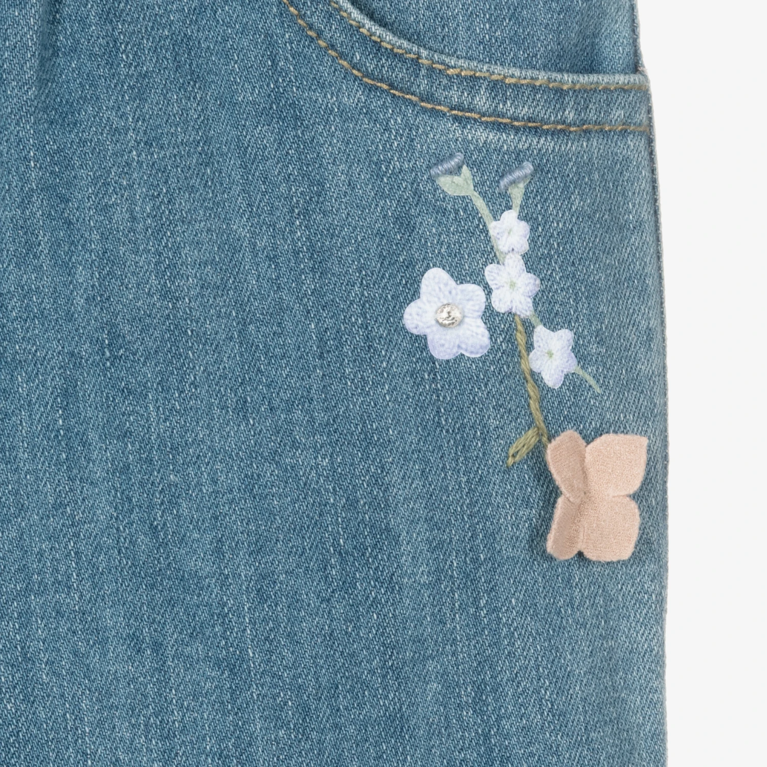 Lapin House Girls Blue Flowers Denim Jeans 5 Lapin House Girls Blue Flowers Denim Jeans - Image 5