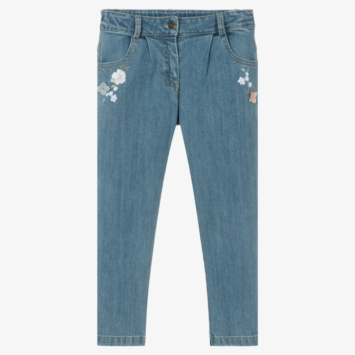 Lapin House Girls Blue Flowers Denim Jeans 3 Lapin House Girls Blue Flowers Denim Jeans - Image 3