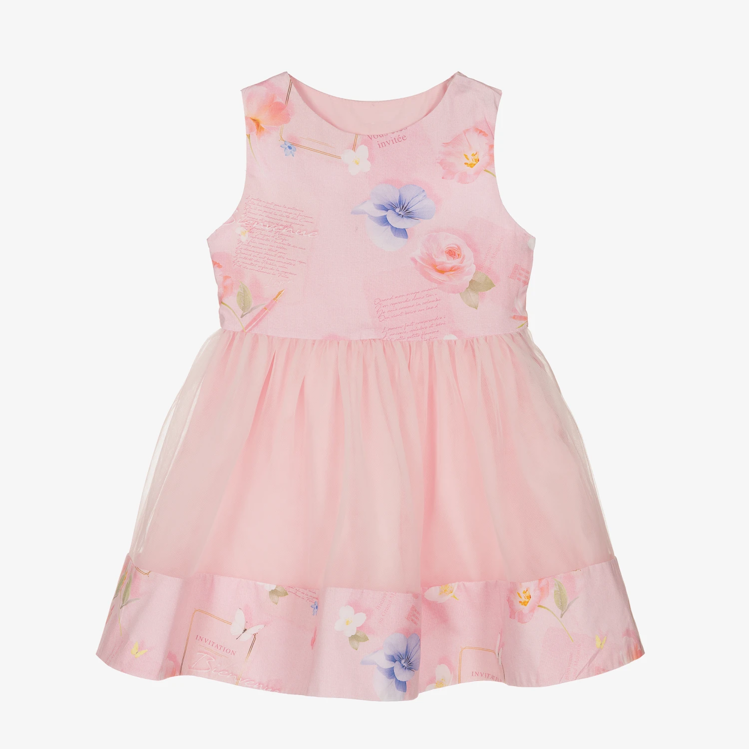 Lapin House Girls Pink Cotton & Tulle Dress 1 Lapin House Girls Pink Cotton & Tulle Dress