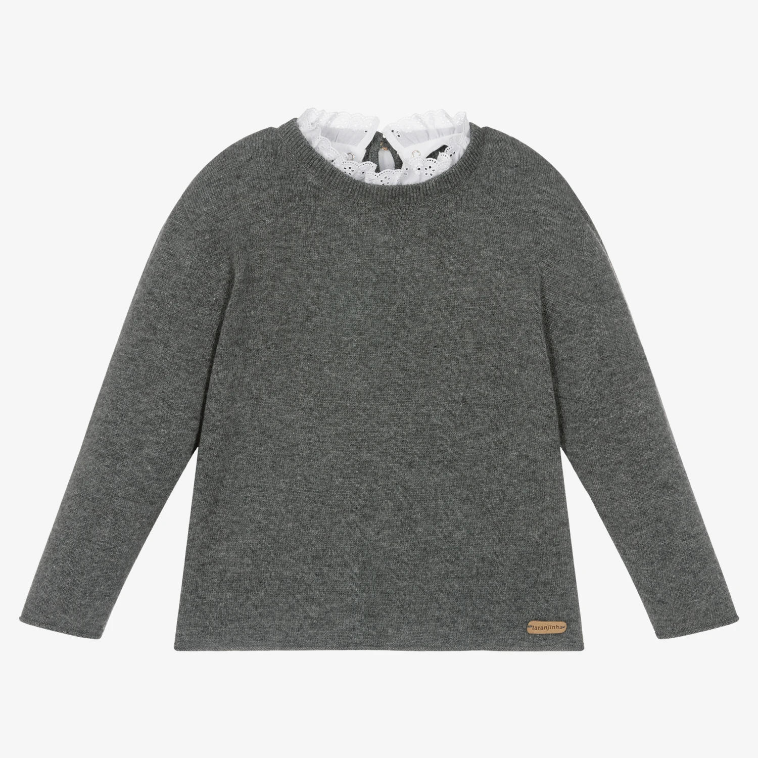 Laranjinha Girls Grey Wool Sweater 1 Laranjinha Girls Grey Wool Sweater