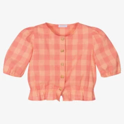 Laranjinha Girls Pink Check Cotton Blouse