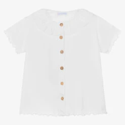Laranjinha Girls White Cotton Pointelle Blouse