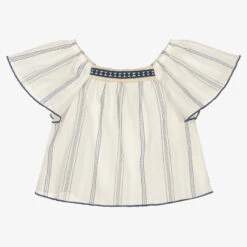 Laranjinha Ivory Striped Cotton Blouse