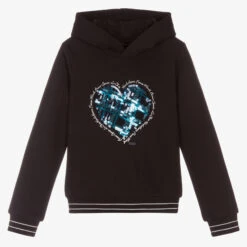 Le Chic Girls Blue Sequin Heart Hoodie