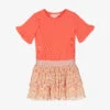 Le Chic Girls Coral Pink Floral Dress