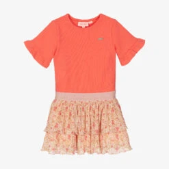 Le Chic Girls Coral Pink Floral Dress