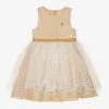 Le Chic Girls Gold & White Tulle Dress
