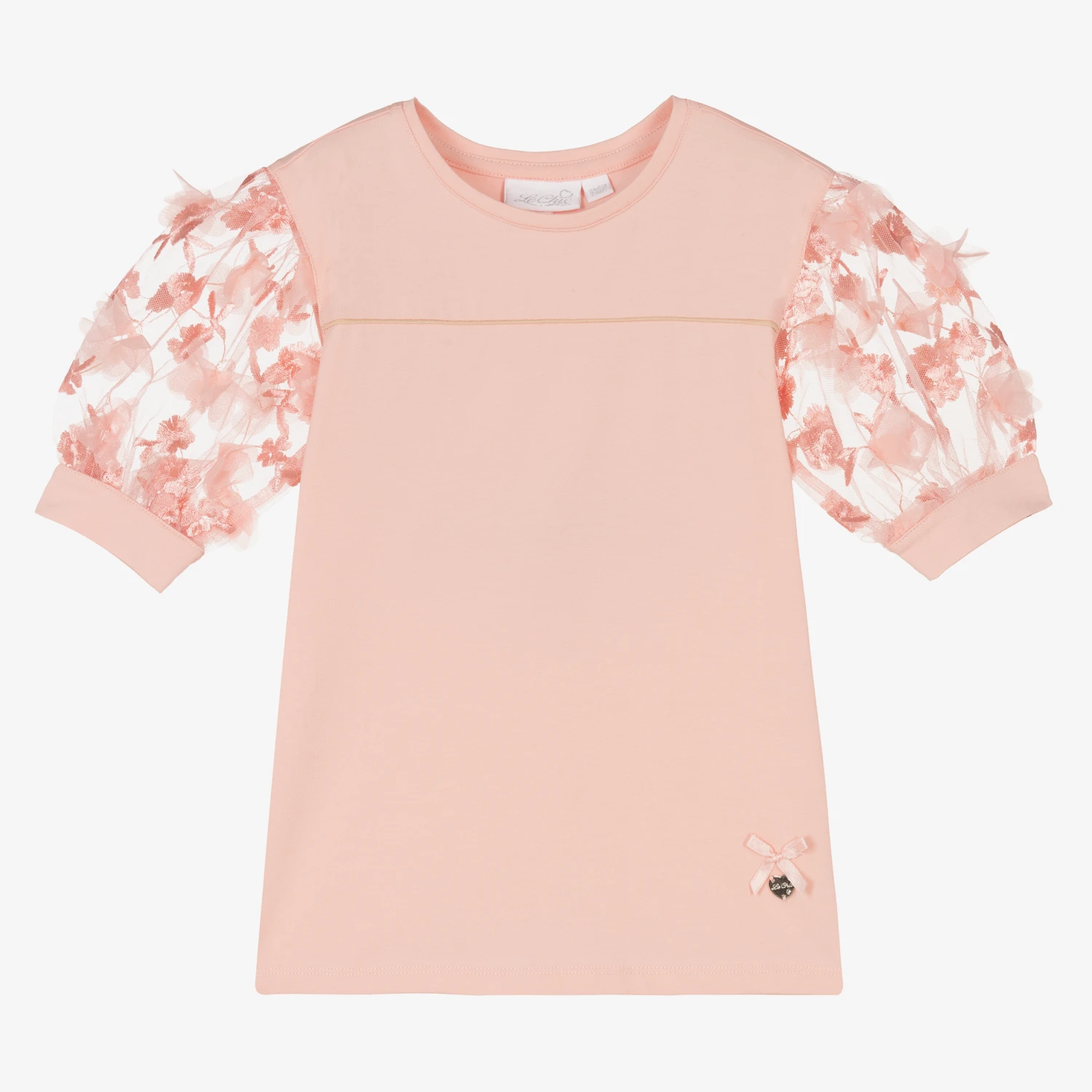 Le Chic Girls Pink Cotton Tulle Sleeve Top 1 Le Chic Girls Pink Cotton Tulle Sleeve Top