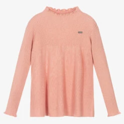 Le Chic Girls Pink Ribbed Knit Sweater