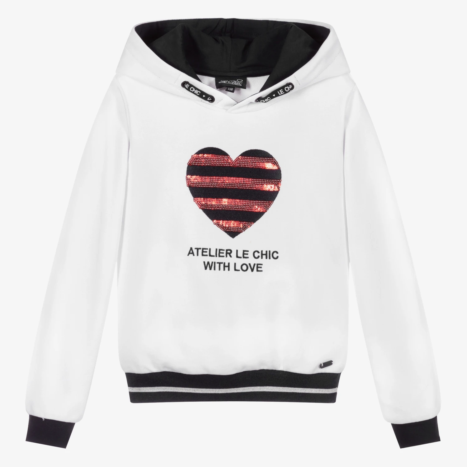 Le Chic White Sequinned Heart Hoodie 1 Le Chic White Sequinned Heart Hoodie