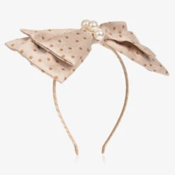 Le Mu Girls Beige Polka Dot Bow Hairband