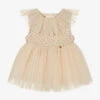 Le Mu Girls Beige Satin & Tulle Dress