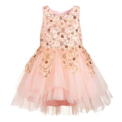 Le Mu Girls Pink Embroidered Dress