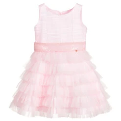 Le Mu Girls Pink Tiered Tulle Dress
