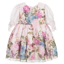 Lesy Girls Pink Silk Floral Dress