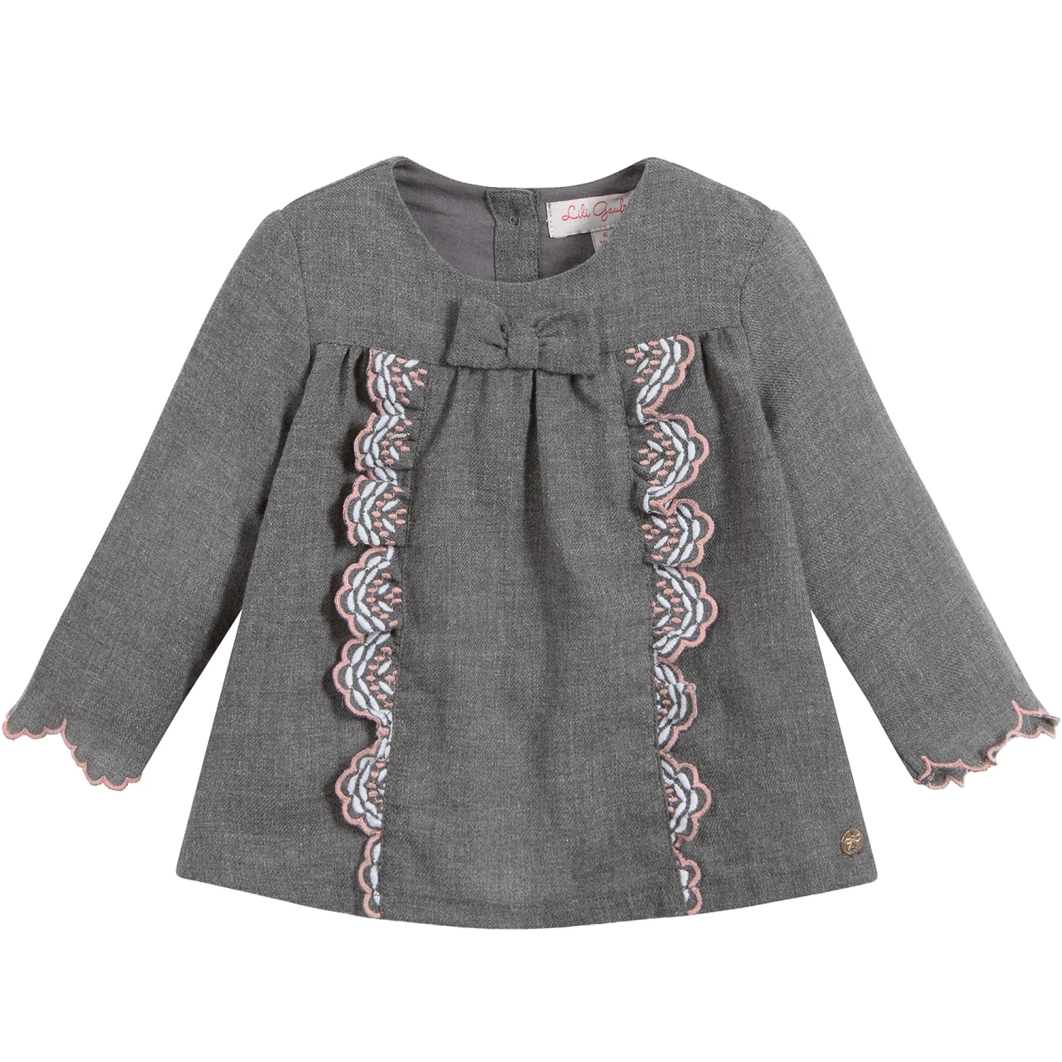 Lili Gaufrette Girls Grey Cotton Blouse 1 Lili Gaufrette Girls Grey Cotton Blouse