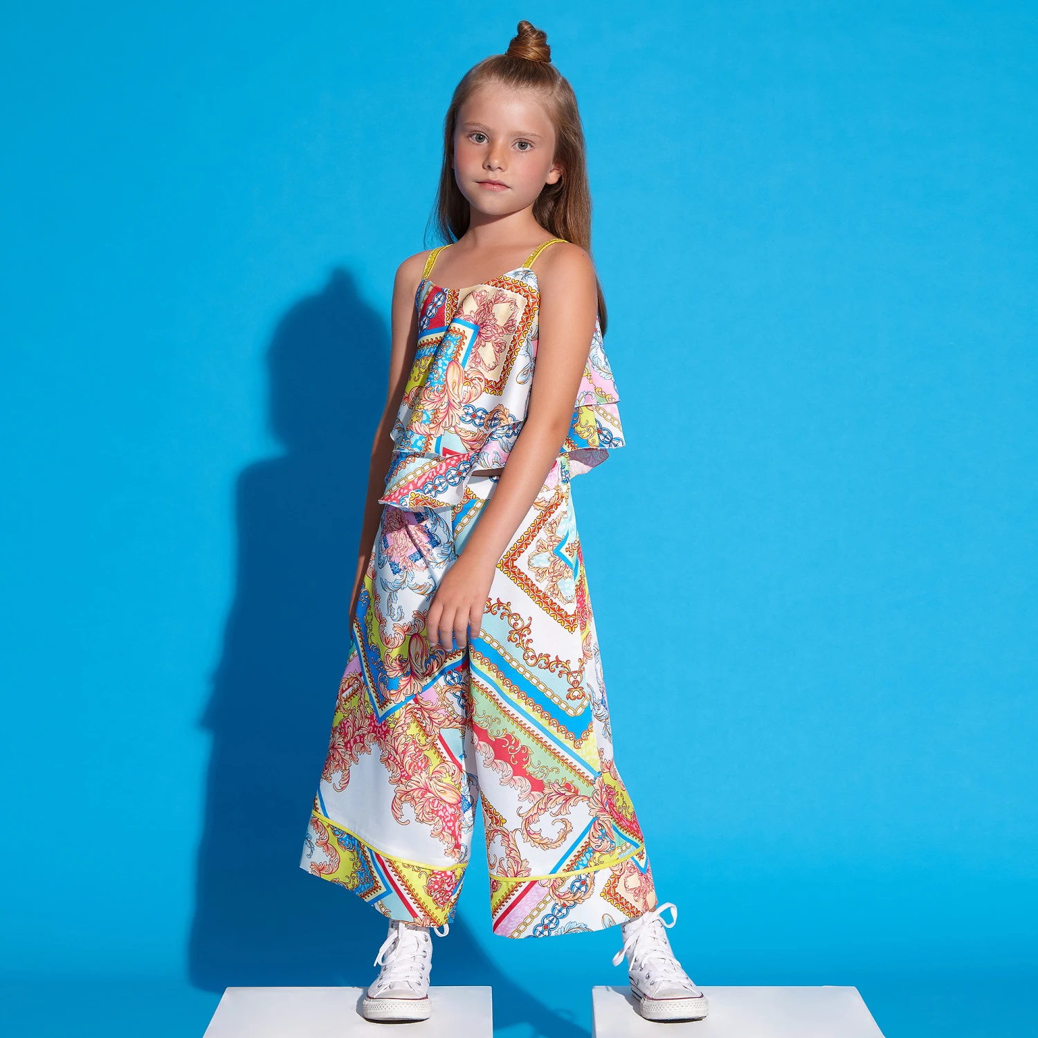 Loredana Pink & Blue Culotte Trousers 2 Loredana Pink & Blue Culotte Trousers - Image 2