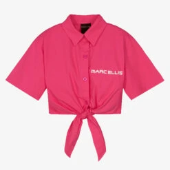 Marc Ellis Girls Pink Cotton Knot-Front Shirt