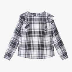 Mayoral Black & White Tartan Blouse