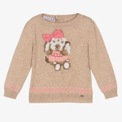 Mayoral Girls Beige Puppy Wool Sweater