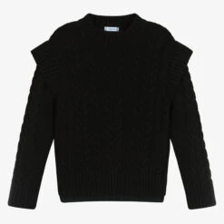 Mayoral Girls Black Cable Knit Sweater