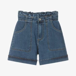 Mayoral Girls Blue High Waist Denim Shorts