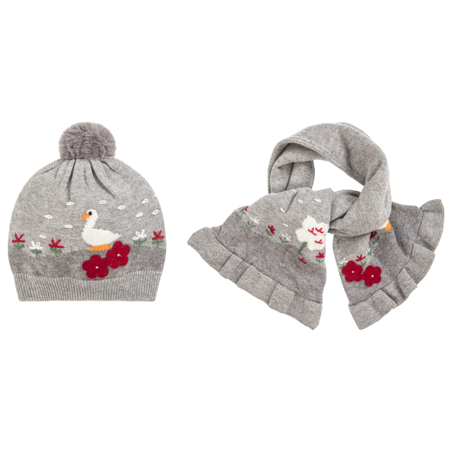 Mayoral Girls Grey Cotton Knit Hat Set 1 Mayoral Girls Grey Cotton Knit Hat Set