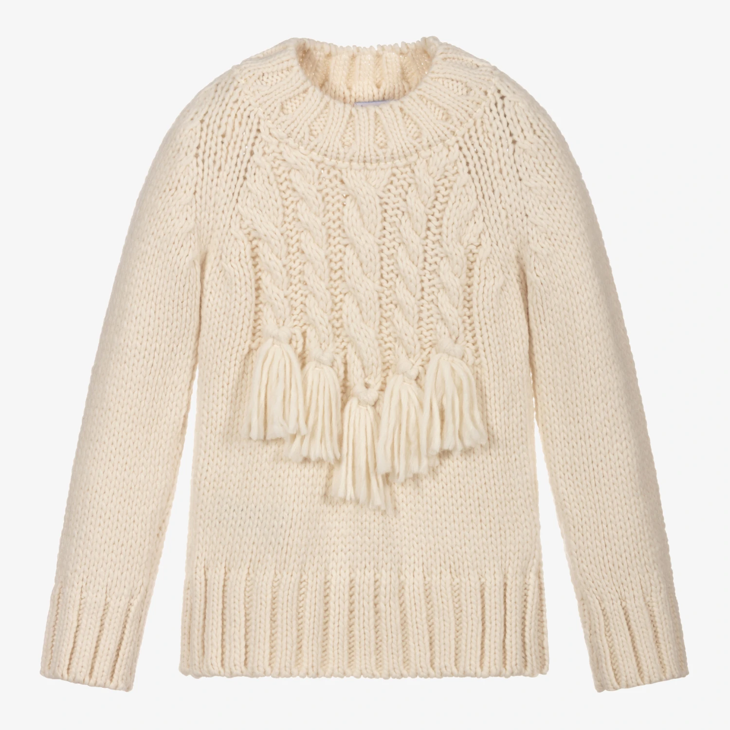 Mayoral Girls Ivory Cable Knit Sweater 1 Mayoral Girls Ivory Cable Knit Sweater