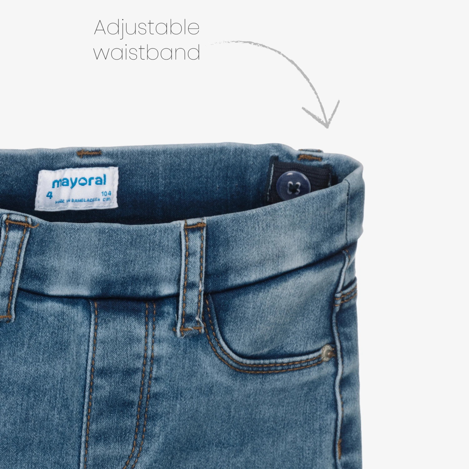 Mayoral Girls Mid-Blue Cotton Jeggings 3 Mayoral Girls Mid-Blue Cotton Jeggings - Image 3