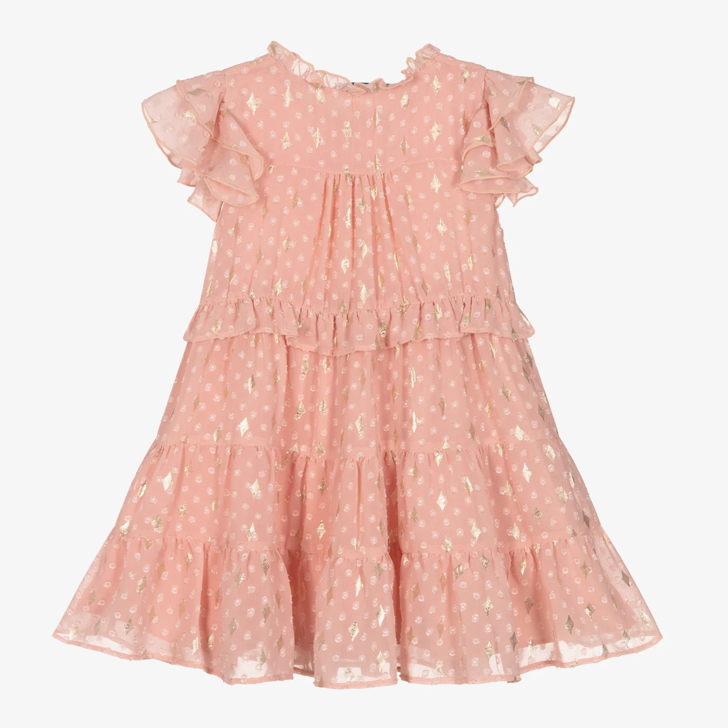 Mayoral Girls Pink & Gold Tiered Star Dress 2 Mayoral Girls Pink & Gold Tiered Star Dress - Image 2