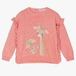 Mayoral Girls Pink Knitted Giraffe Sweater