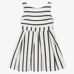 Mayoral Girls White & Black Striped Dress