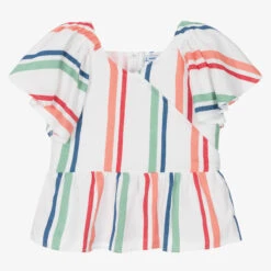 Mayoral Girls White Cotton Striped Blouse