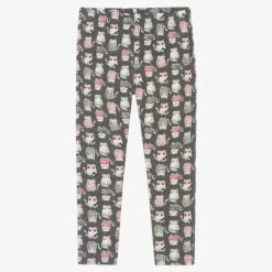 Mayoral Grey & Pink Cat Cotton Leggings