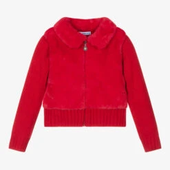 Mayoral Red Faux Fur Cardigan